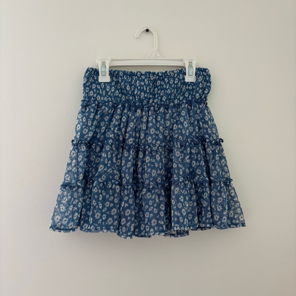 Blue Floral American Eagle Ruffle Mini Skirt